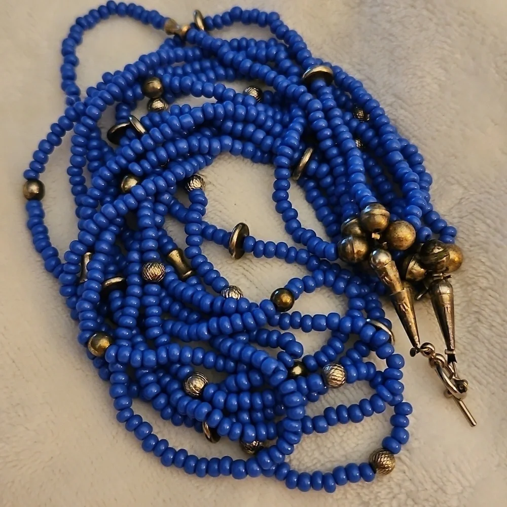 Vintage Estate Ethnic Cornflower Blue Multi-strand Beaded Necklace